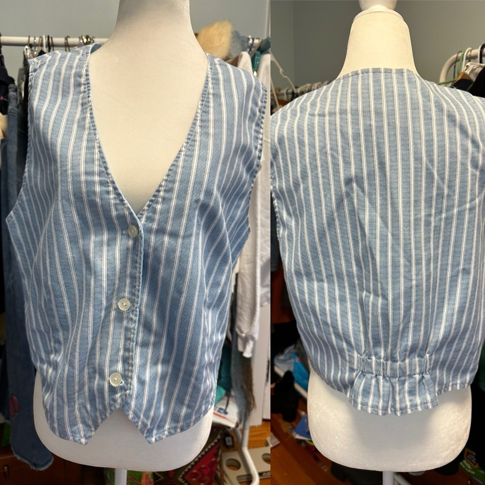 Blue and white striped preppy vest women’s size L